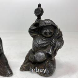 EBISU DAIKOKUTEN GOD Bronze Small Statue MEIJI Japanese Antique Figurine Figure