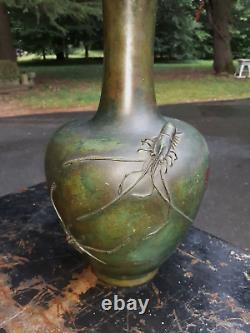 Exceptional Antique Japanese Meiji Period Bronze Vase Signed