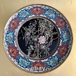 Fine Antique Japanese Meiji Cloisonné Enamel Wisteria Floral Bronze Plate 12