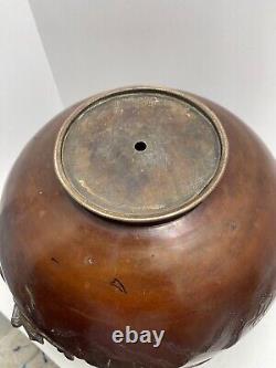 Giant Antique Japanese Meiji Period Bronze Vase With Raised Birds & Florals