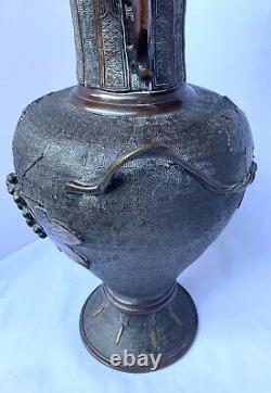 HUGE Antique 19th Century Japanese Meiji Period Patinated Bronze Vase