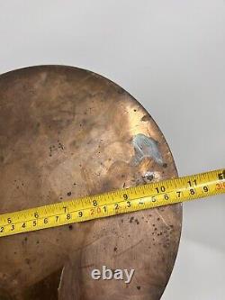 Japanese Antique Bronze Hand Mirror Tekami Meiji-Taisho Era Signed 10.5 D 14.5L