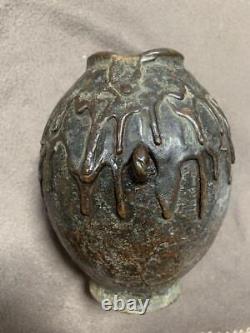 Japanese Antique Bronze Vase 6.8 inch Signed HONMA TAKUSAI MEIJI Era Old Metal