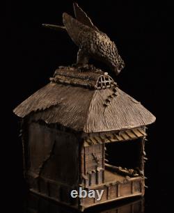 Japanese Antique Eagle & Snake on Hut Bronze Incense Burner Meiji Period