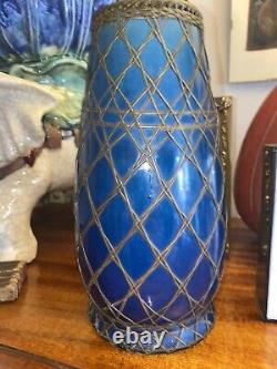 Japanese Awaji Meiji Wire Bronze Basket Weave Pottery Vase 1890-1922