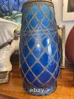 Japanese Awaji Meiji Wire Bronze Basket Weave Pottery Vase 1890-1922