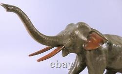 Japanese Bronze Meiji Period Elephant Okimono On Stand