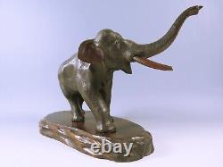 Japanese Bronze Meiji Period Elephant Okimono On Stand