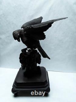 Japanese Meiji Bronze Hawk Okimono on Rockery relisting