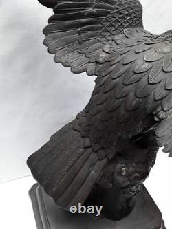 Japanese Meiji Bronze Hawk Okimono on Rockery relisting