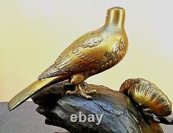 Japanese Meiji Bronze Okimono Eagle with Gold & Shakudo Eyes, Signed