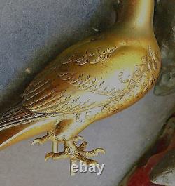 Japanese Meiji Bronze Okimono Eagle with Gold & Shakudo Eyes, Signed