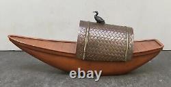 Japanese Meiji Copper & Bronze Okimono Incense Burner Boat with Silver Bird