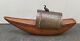 Japanese Meiji Copper & Bronze Okimono Incense Burner Boat With Silver Bird