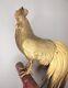 Japanese Meiji Gilt Bronze Rooster Okimono On Stand
