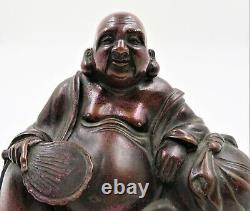Japanese Meiji Metal Okimono Figure Of Ebisu Of Hotei The Happy Buddha