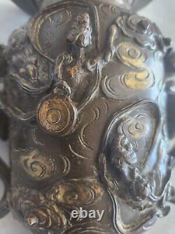 Japanese Meiji Period Bronze Vase Tennin Women Lotus Flower Phoenix Bird Antique