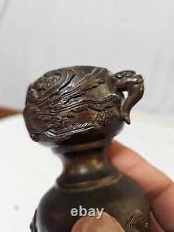 Japanese Meiji Period Incense Burner/Candlstick with Phoenix Bird Dragon Bronze