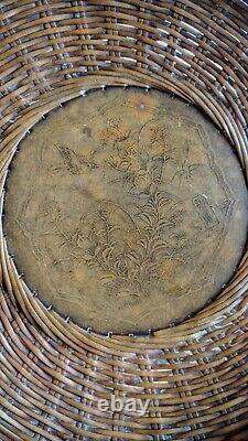 Japanese Meiji late 19th cent. Woven Bronze Decorative Plate Bird and Flowers