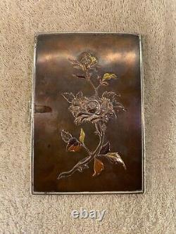 Japanese Signed Solid Silver Mixed Metal Bronze Meiji Card Case c1900-1920