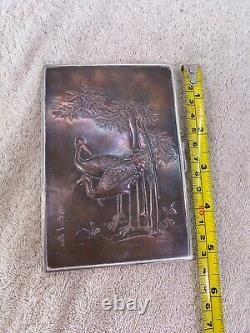 Japanese Signed Solid Silver Mixed Metal Bronze Meiji Card Case c1900-1920