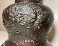 LARGE Antique Meiji Japanese handmade bronze dragon floor vase statue stand