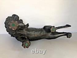 Large Antique Meiji Japanese Signed Patinated Bronze Tiger Figurine