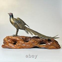 Masatsune Meiji Japanese Bronze Pheasant Okimono Sculpture