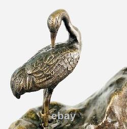 Meiji Bronze Pair Crane Turtle tortoise statue sculpture antique Okimono 10