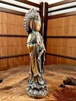 Meiji Era Kannon Buddha Old Bronze statue 9.4 inch Japanese antique art work