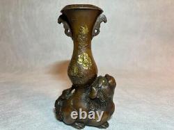 Meiji Era SHISI Lion Bronze statue 6.1 inch Japanese antique art Vase figurine