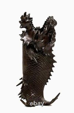Meiji Japanese Bronze Koi Fish Dragon Head Incense Burner Censer Koro 981 Gram