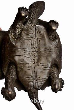 Meiji Japanese Bronze Turtle Tortoise Okimono Signed