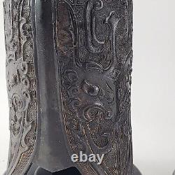 Meiji Japanese Dark Bronze Candle Holder Pair 20 Tall