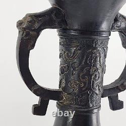 Meiji Japanese Dark Bronze Candle Holder Pair 20 Tall