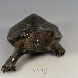 Meiji Period Bronze Turtle Okimono Signed Miniature