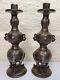 Meiji Period Japanese Bronze Withgold Inlay Candle Stand Holders