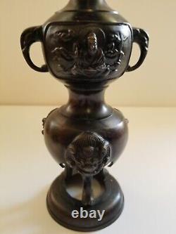 Meiji era Antique Japanese incense /candle holder Bronze Buddha Lotus Flower