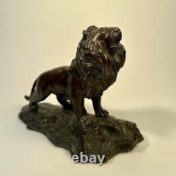 Miniature Antique Japanese Lion on Rockery Okimono