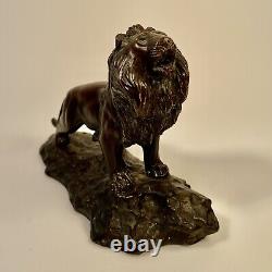 Miniature Antique Japanese Lion on Rockery Okimono