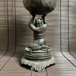 ONI DEMON OGRE DRAGON Bronze Statue Incense Burner 12.9 inch MEIJI Japan Antique