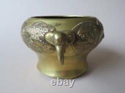 Old Japanese Bronze / Brass Censer Elephant Head Handles - Meiji / Taisho
