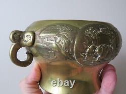 Old Japanese Bronze / Brass Censer Elephant Head Handles - Meiji / Taisho