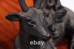 Old Japanese Bronze Taoism's God On Deer Statue 6.3inch Lucky Item Meiji Era