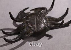 Old Japanese Handmade Bronze Crab Statue 1.3inch Lucky Item Meiji Era