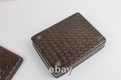 One Japanese Meiji Taisho period bronze box basketweave pattern 6x4.5x1.75