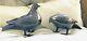 Pair Dove Bird Bronze Iron Statue Pigeon 10 Meiji Taisho Okimono Marked Antique