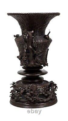 Pair Large Meiji Japanese Bronze Vases