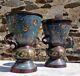 Pair Of Antique Japanese Cloisonne Bronze Vases Perfume Burner Meiji Period 19th