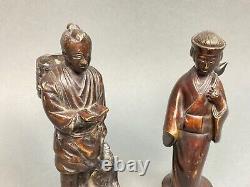 Pr. Antique Japanese Meiji Bronze Statue Sculpture of Woman Geisha Pair Farmer